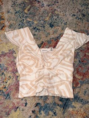 Midnights Beige Zebra-Print Twist Front Crop Top